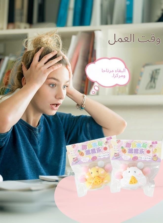 tangs Hamster Squishy Toy 2-Pack (White & Yellow) – Stress Relief Sensory Fidget Toys for Adults & Kids, with Random Mini Accessories, Durable Solid Silicone Squeeze Ball (3+ Years) - Image 3