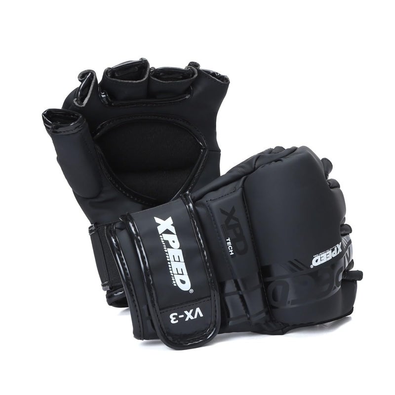 XPEED Striking MMA Gloves | Matt PU Grappling Glove Cut Finger for Martail Arts | Combat Sports | MMA | Training Gloves | Versatile Sports Gloves | Wrap Around Hook & Loop Closure (Black) (S/M) - Image 5