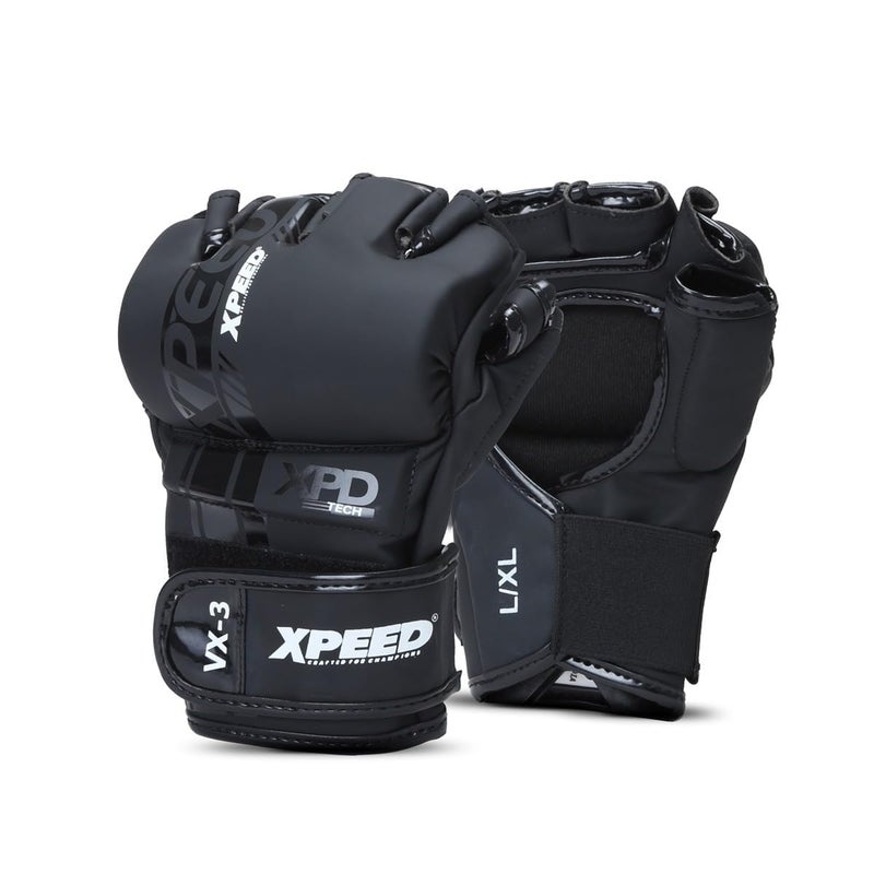XPEED Striking MMA Gloves | Matt PU Grappling Glove Cut Finger for Martail Arts | Combat Sports | MMA | Training Gloves | Versatile Sports Gloves | Wrap Around Hook & Loop Closure (Black) (S/M) - Image 1