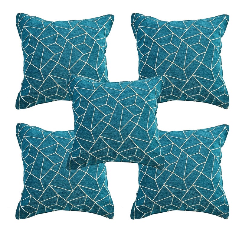 SAWNA HOMES L Shape 6 Seater Velvet Chenille Sofa Cover Set Printed Sofa Back Covers with Ties AntiSlip Royal Look Sofa Protector for 321 Seater Sofa for Living Room 11 Pcs Sky Blue - Image 4