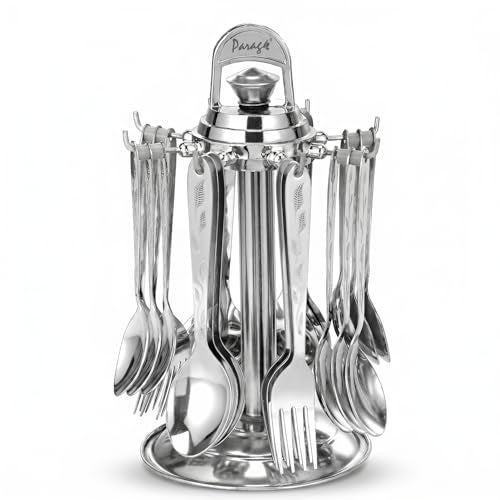 Parage 24 Pieces Lily Cutlery Set Stainless Steel with Stand (Contains 6 Dinner Spoons, 6 Tea Spoon, 6 Dinner Fork, 6 Soup Spoons, 1 Stand) Spoon Set for Dining Table Stylish, Mirror Polished - Image 1