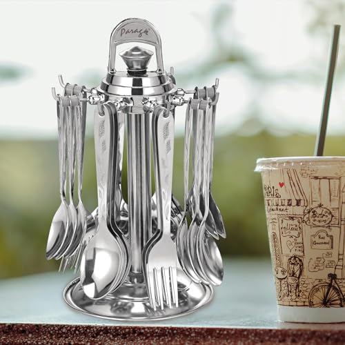 Parage 24 Pieces Lily Cutlery Set Stainless Steel with Stand (Contains 6 Dinner Spoons, 6 Tea Spoon, 6 Dinner Fork, 6 Soup Spoons, 1 Stand) Spoon Set for Dining Table Stylish, Mirror Polished - Image 5