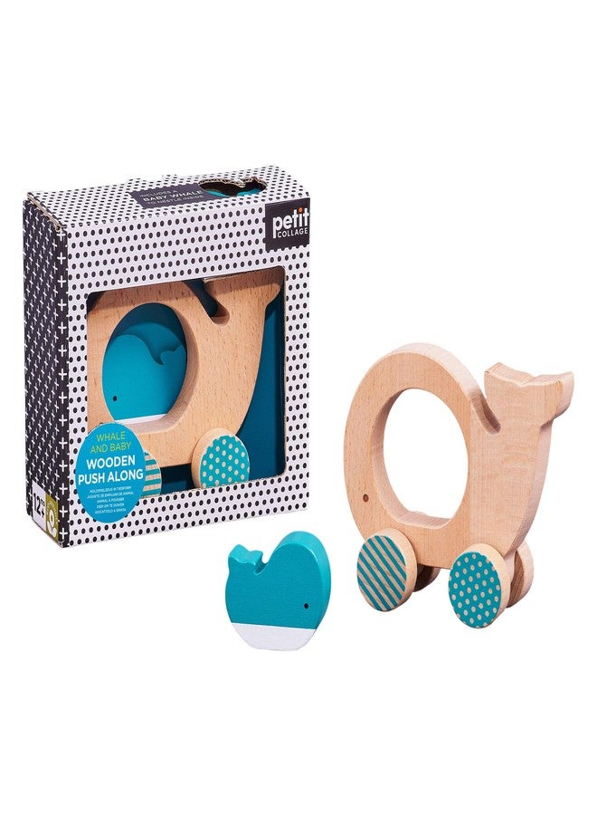 Petit Collage Whale and Baby Wooden Push Toy - Cute Wooden Rolling Toy Ideal for Ages 12 Months and Older - Active Toy Encourages Movement, Makes a Great Gift - Image 1
