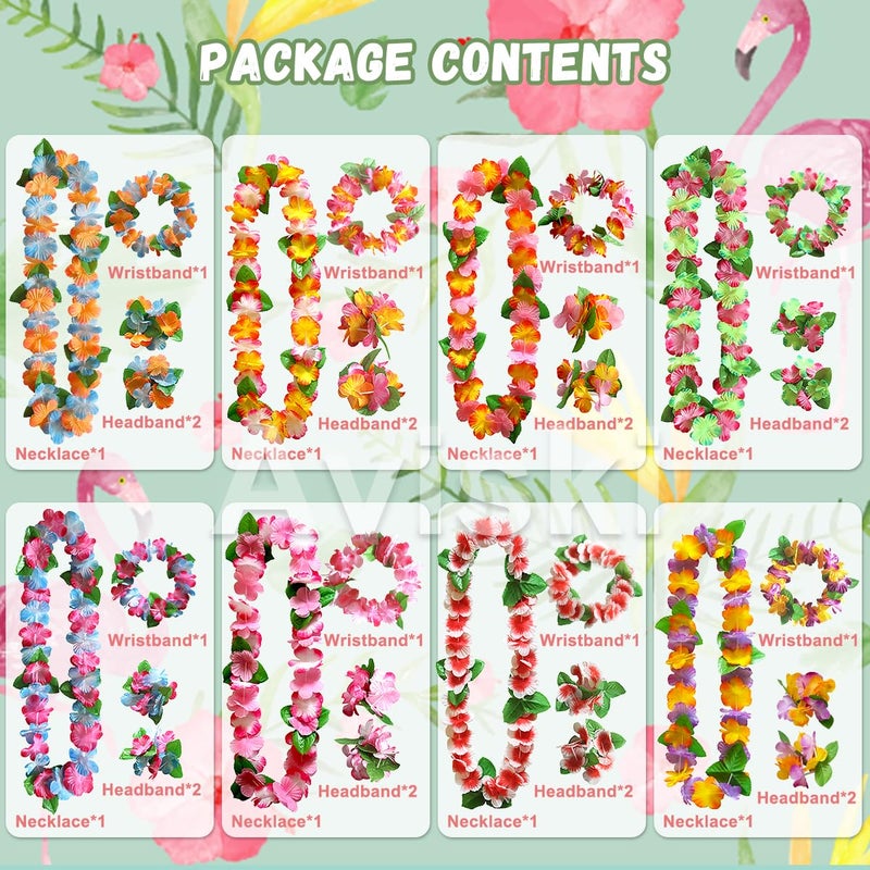 Aviski 32pcs Hawaiian Leis Party Decorations, Necklace Flowers Bracelets Headband, Tropical Hawaiian Party Night Bar Vacation - Image 2