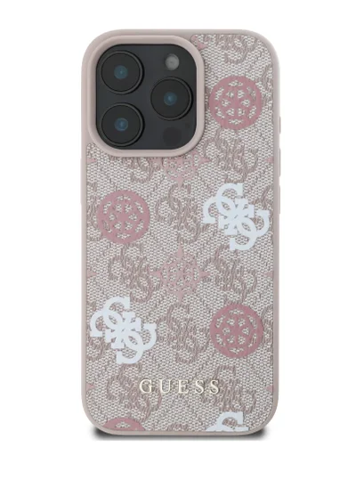 GUESS iPhone 16 Pro Max Case PU Hard Back Cover with Peony 4G Design / slim profile / Drop protection / Lightweight Back Cover - Pink
