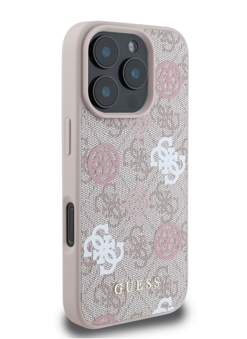 GUESS iPhone 16 Pro Max Case PU Hard Back Cover with Peony 4G Design / slim profile / Drop protection / Lightweight Back Cover - Pink