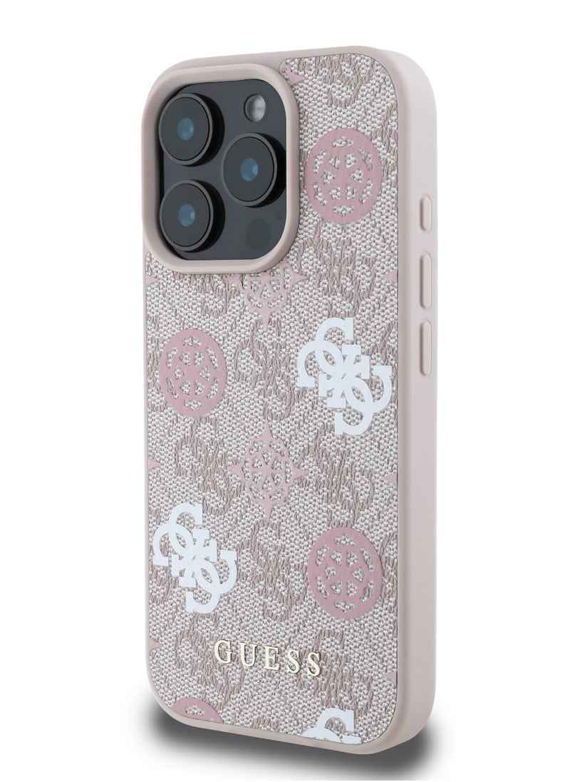 GUESS iPhone 16 Pro Max Case PU Hard Back Cover with Peony 4G Design / slim profile / Drop protection / Lightweight Back Cover - Pink  - Image 2