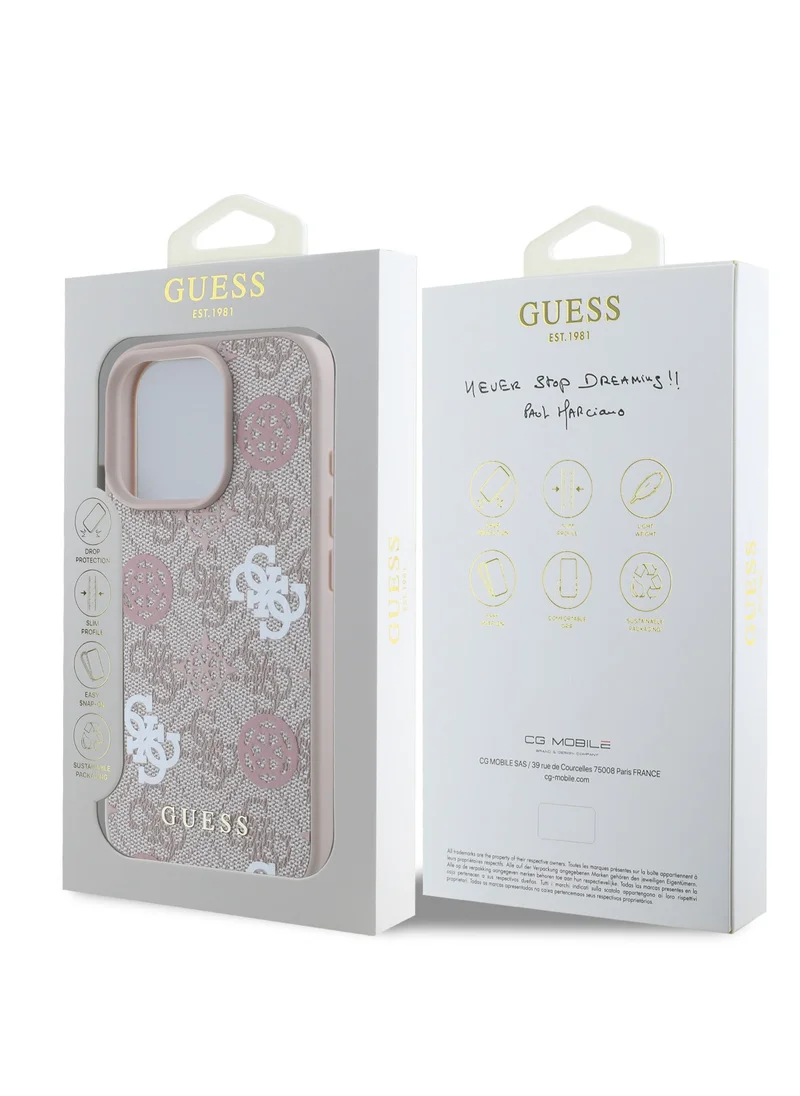 GUESS iPhone 16 Pro Max Case PU Hard Back Cover with Peony 4G Design / slim profile / Drop protection / Lightweight Back Cover - Pink