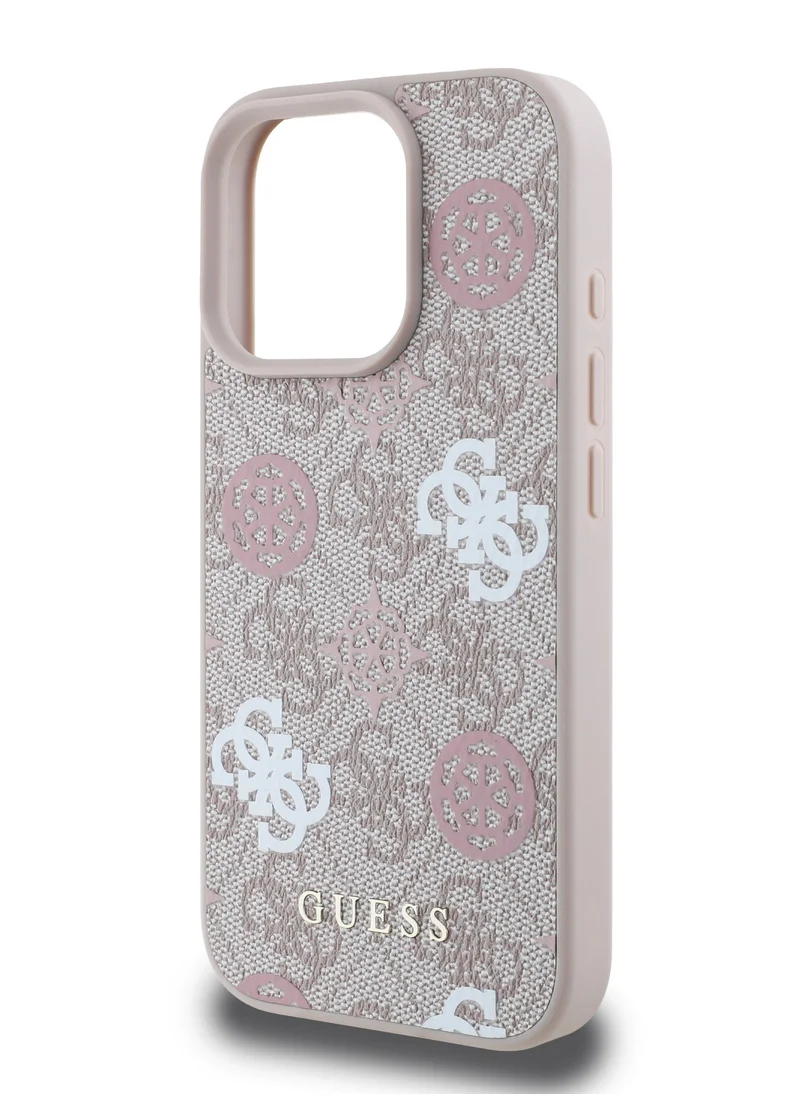 GUESS iPhone 16 Pro Max Case PU Hard Back Cover with Peony 4G Design / slim profile / Drop protection / Lightweight Back Cover - Pink