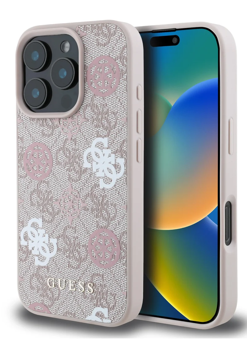 GUESS iPhone 16 Pro Max Case PU Hard Back Cover with Peony 4G Design / slim profile / Drop protection / Lightweight Back Cover - Pink