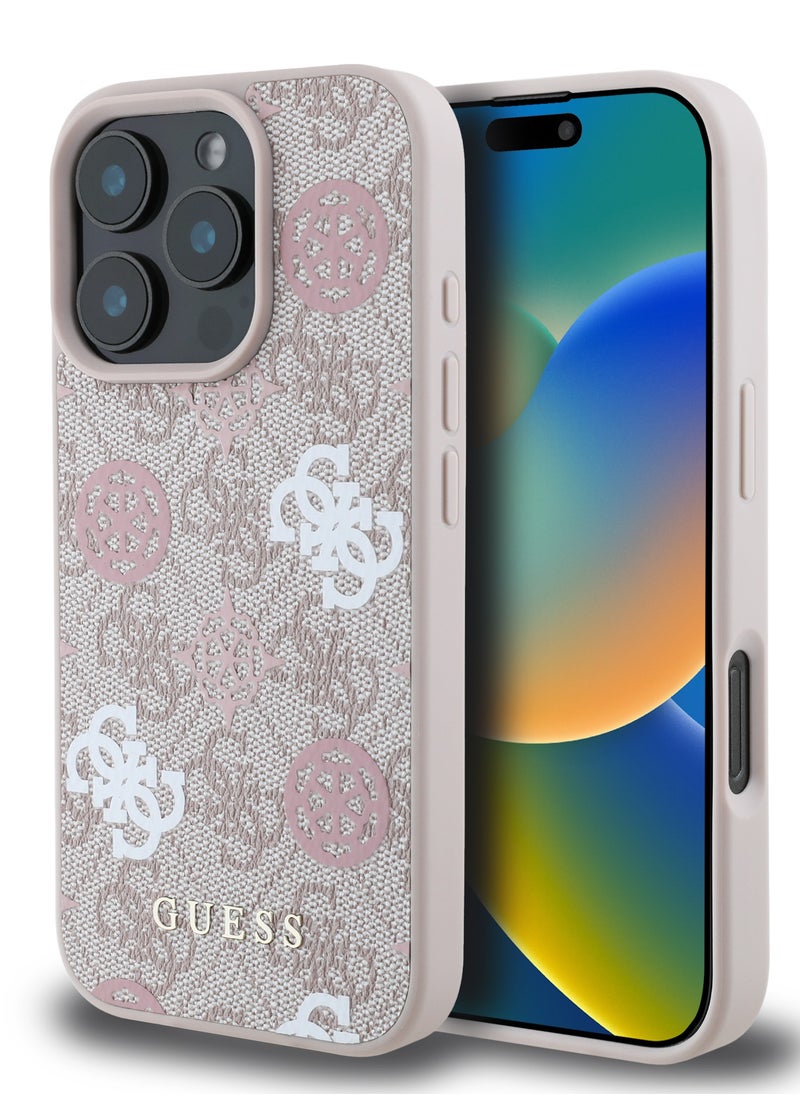 GUESS iPhone 16 Pro Max Case PU Hard Back Cover with Peony 4G Design / slim profile / Drop protection / Lightweight Back Cover - Pink  - Image 4