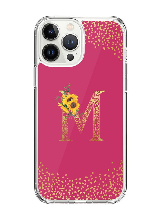 Stylizedd Classic Clear Case For iPhone 14 Pro Max, Hybrid Soft Case Cover- Custom Monogram Initial Letter Mandala Floral Pattern Alphabet - M(Dark Pink Rose) - Image 1