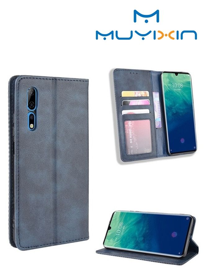 Muyixin ZTE Axon 10 Pro Case Magnetic Full Body Protection Shockproof Flip Leather Wallet Case (Blue) - Image 1