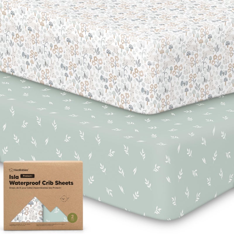 KeaBabies 2-Pack Waterproof Crib Sheets For Boys  Girls - Viscose Derived From Bamboo Crib Sheets Neutral  Crib Mattress Protector Sheet  Soft Toddler Bed Sheets  Fitted Baby Crib Sheets Girl  Boy (Prairie) - Image 1
