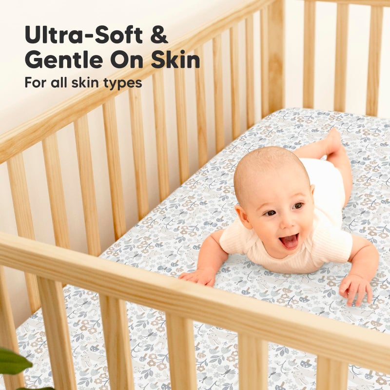 KeaBabies 2-Pack Waterproof Crib Sheets For Boys  Girls - Viscose Derived From Bamboo Crib Sheets Neutral  Crib Mattress Protector Sheet  Soft Toddler Bed Sheets  Fitted Baby Crib Sheets Girl  Boy (Prairie) - Image 5