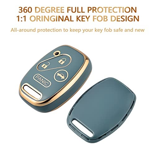 OFFCURVE غطاء مفتاح OFFCURVE مع سلسلة مفاتيح لهوندا، حافظة مفتاح سيارة واقية بالكامل لهوندا أكورد أكورد كروس تور CR-V سيفيك إليمنت بايلوت مفتاح فوب دخول بدون مفتاح ملحقات السيارة، أزرق - Image 2