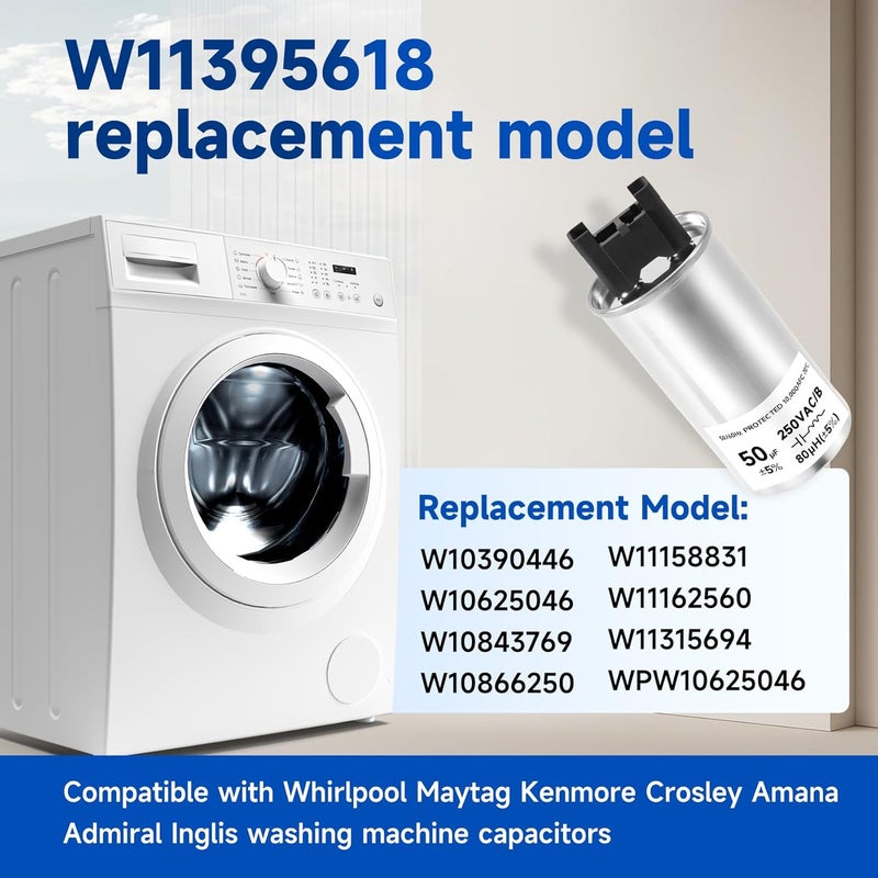 iouxvt W11395618 Washer Motor Capacitor Compatible with Whirlpool Maytag Kenmore Washer Run Capacitor Part Replacement W11162560 WPW10625046 W10625046 W10866250 W11158831 W10843769 - Image 3