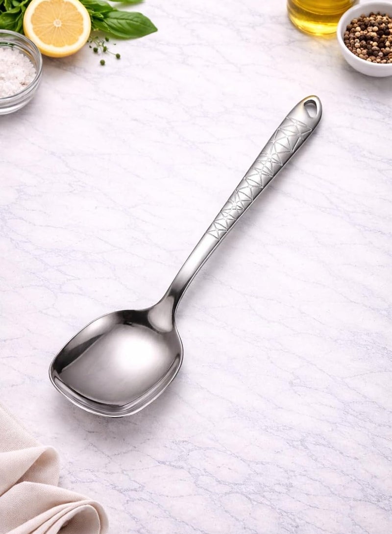 أداة مطبخ من الفولاذ المقاوم للصدأ، مقاومة للحرارة والصدأ، بمقبض مريح، آمنة للغسل في غسالة الأطباق للاستخدام اليومي (ملعقة تقديم فضية) - Image 1