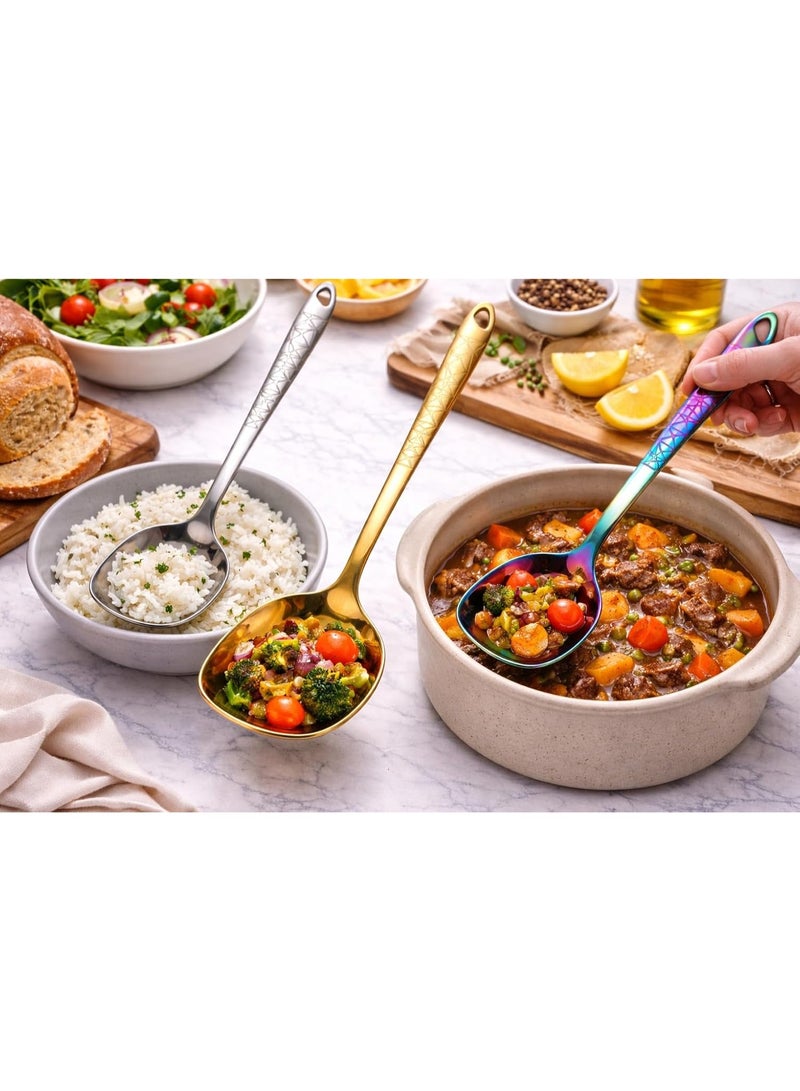 أداة مطبخ من الفولاذ المقاوم للصدأ، مقاومة للحرارة والصدأ، بمقبض مريح، آمنة للغسل في غسالة الأطباق للاستخدام اليومي (ملعقة تقديم فضية) - Image 4