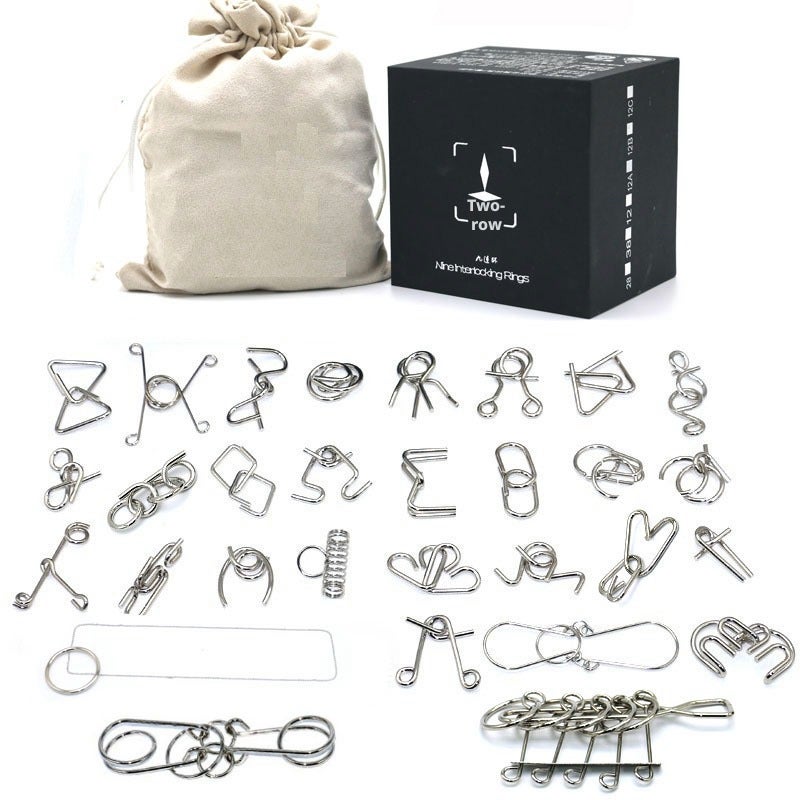 8-Piece Metal Brain Teaser Puzzle Set - Nine Linked Rings IQ Toy - Image 2