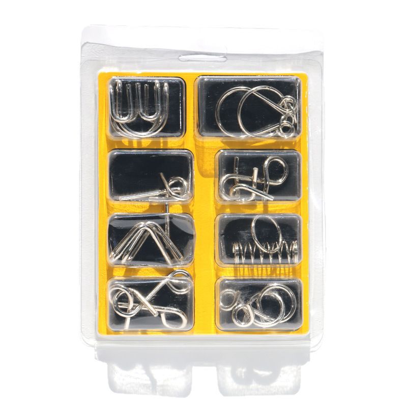8-Piece Metal Brain Teaser Puzzle Set - Nine Linked Rings IQ Toy - Image 5