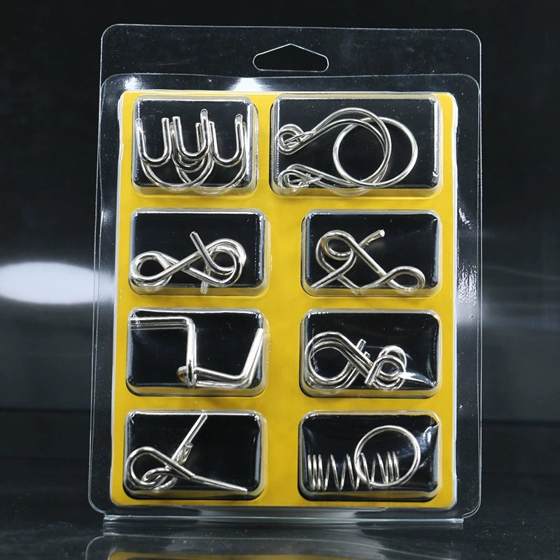 8-Piece Metal Brain Teaser Puzzle Set - Nine Linked Rings IQ Toy - Image 3