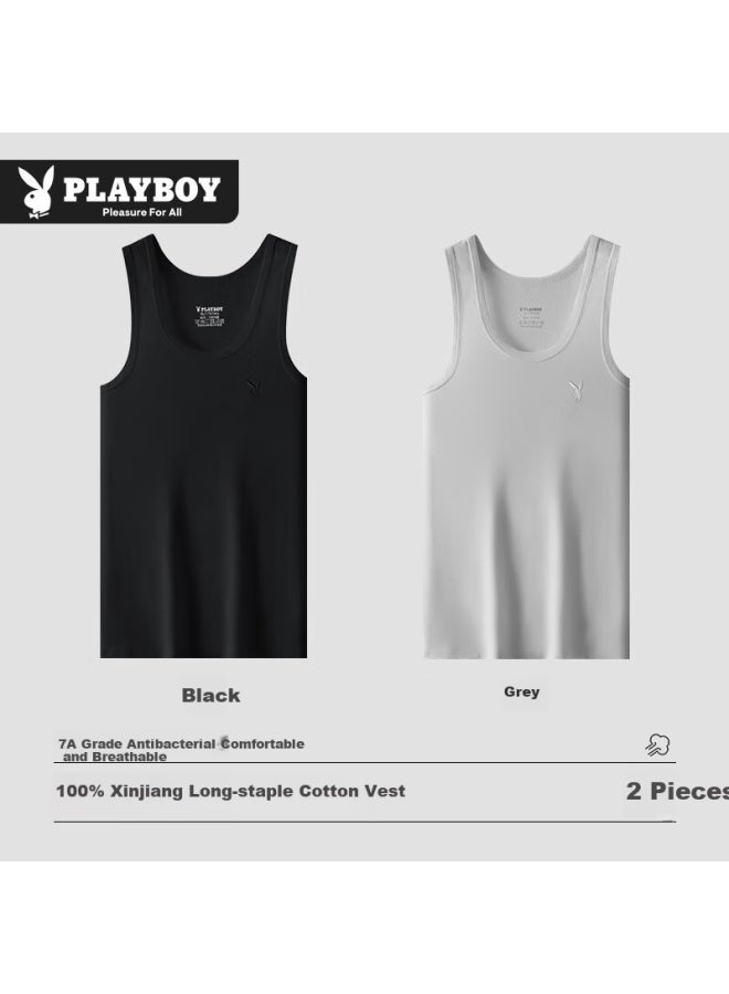 Playboy Pure Cotton Tank Top For Men, Large Size, High Elasticity, Sports, Sweat-absorbing, Breathable, Undershirt, 2 Pieces - Image 1
