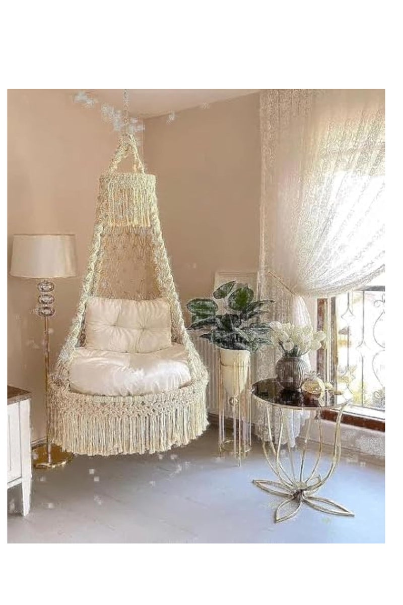 وسائد ملكية معلقة على شكل أرجوحة مكرمية باللون الأبيض - Image 1