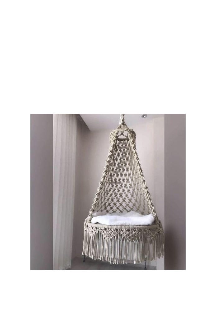 وسائد ملكية معلقة على شكل أرجوحة مكرمية باللون الأبيض - Image 2