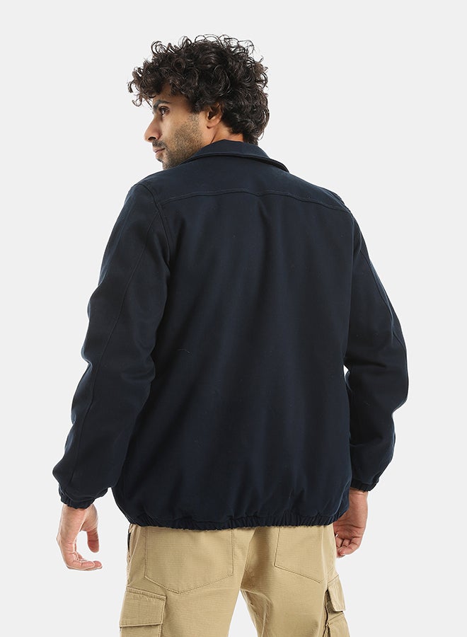 Andora جاكيت جاباردين بسحاب مع ياقة مطوية - كحلي - Image 3