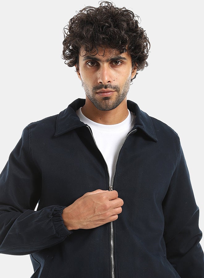 Andora جاكيت جاباردين بسحاب مع ياقة مطوية - كحلي - Image 4