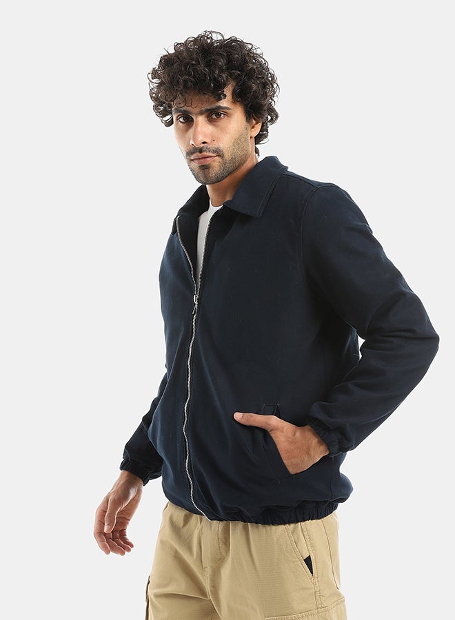 Andora جاكيت جاباردين بسحاب مع ياقة مطوية - كحلي - Image 2