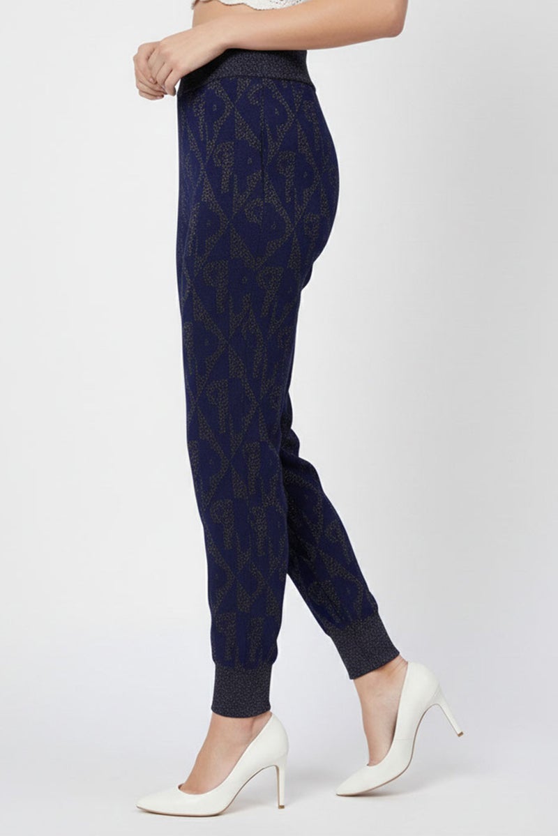 PINKO Women Regular Fit Metallic Pants, Navy - Image 3