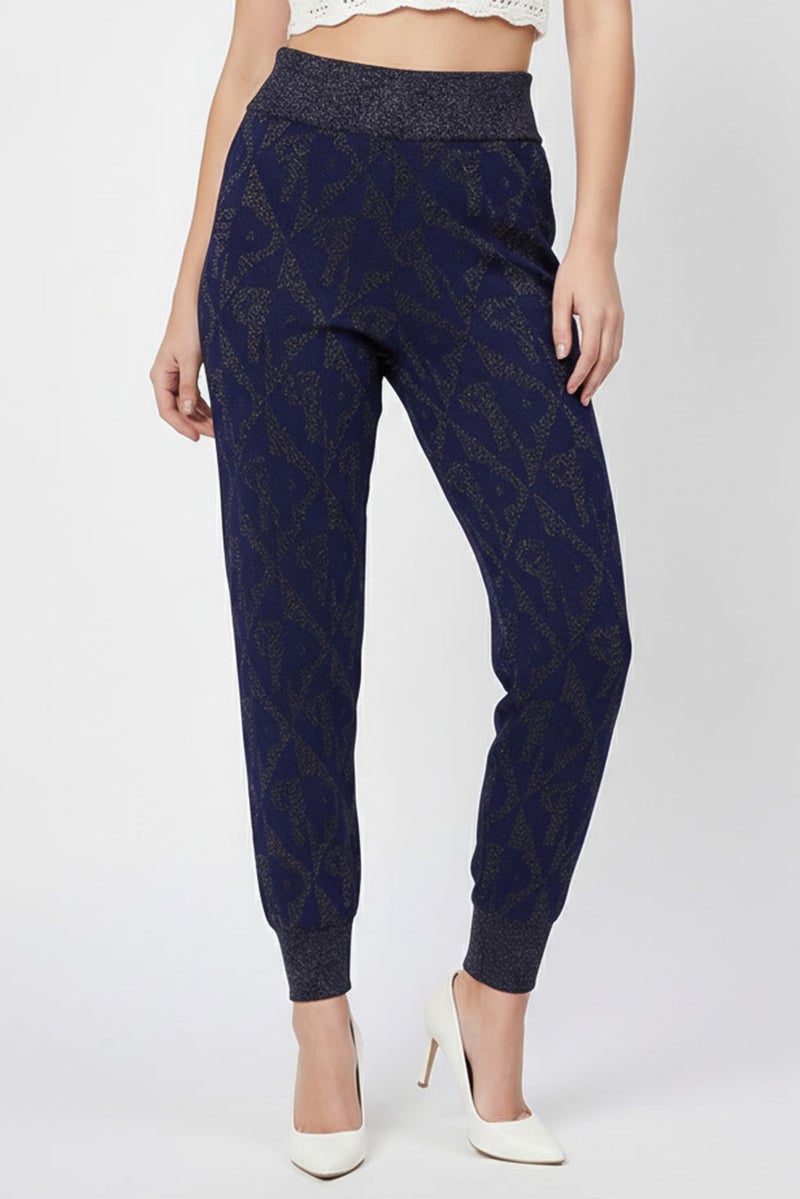 PINKO Women Regular Fit Metallic Pants, Navy - Image 1