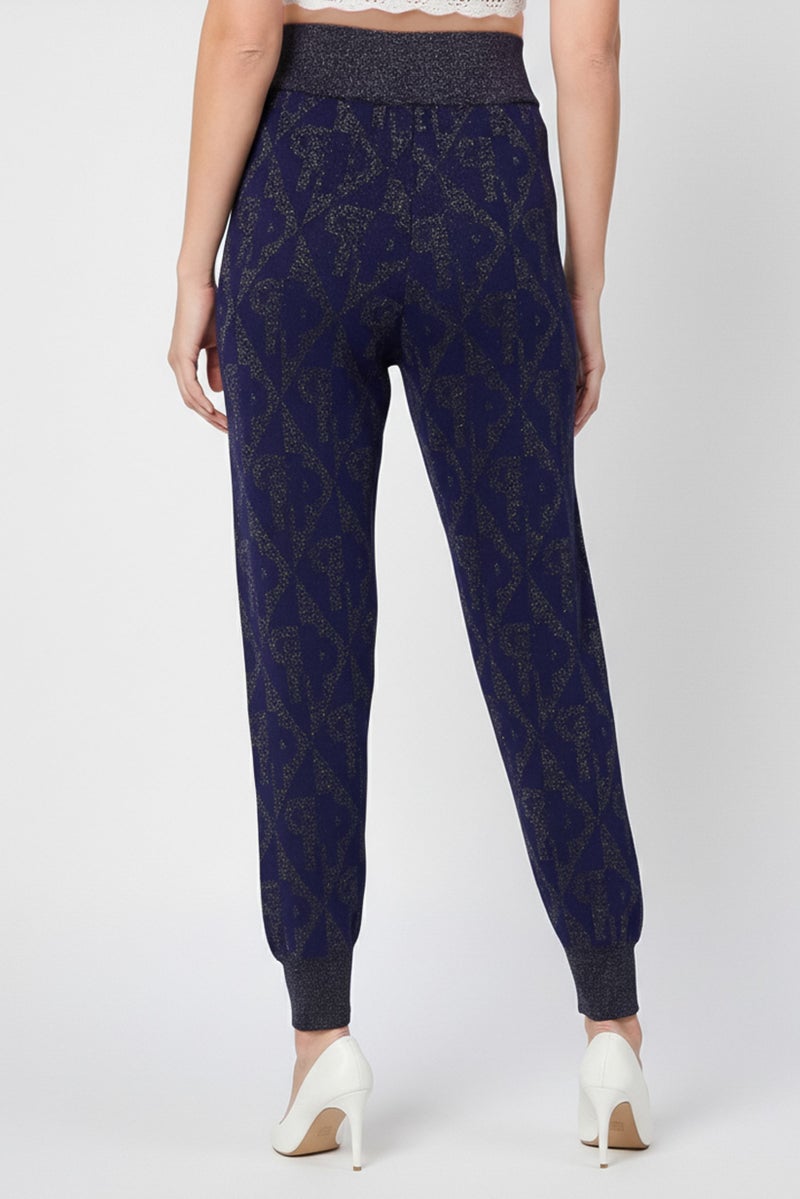 PINKO Women Regular Fit Metallic Pants, Navy - Image 4