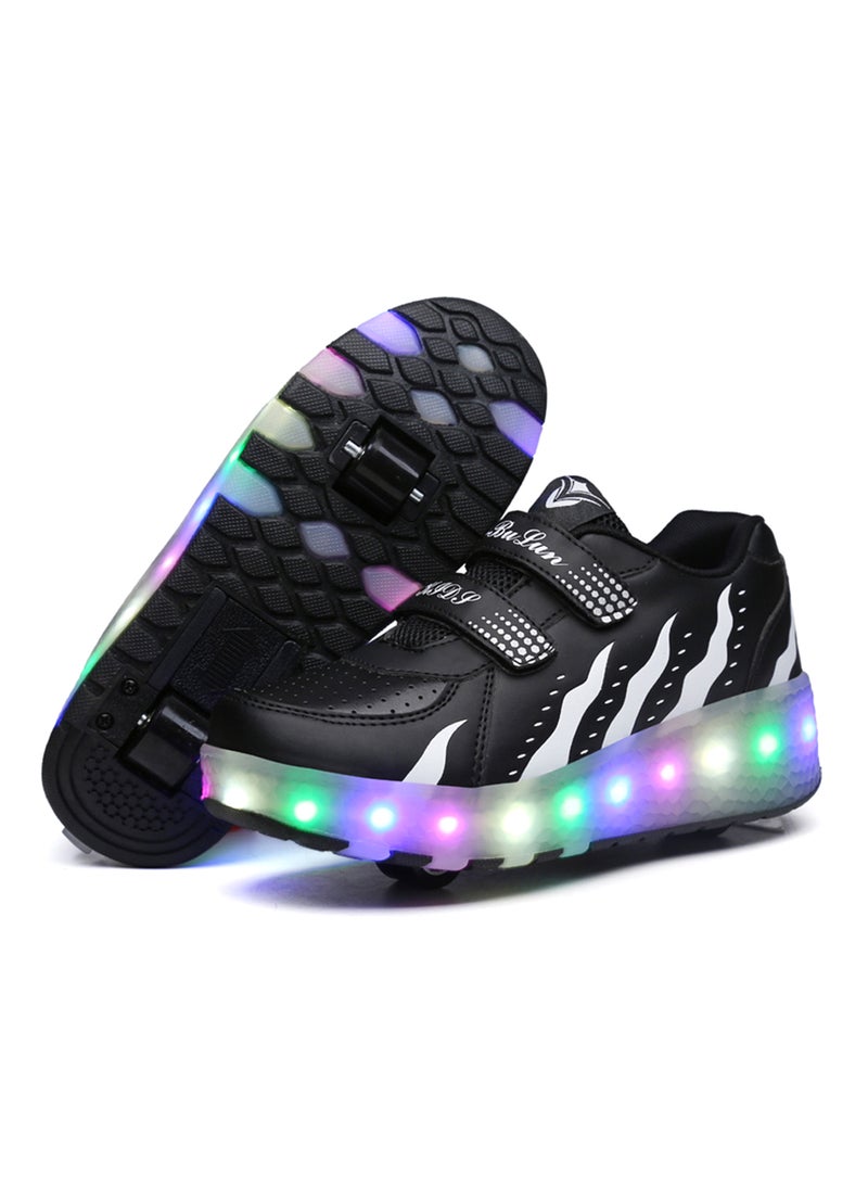 LED Flashing Wheeled Low Top Sneakers Black - Image 2