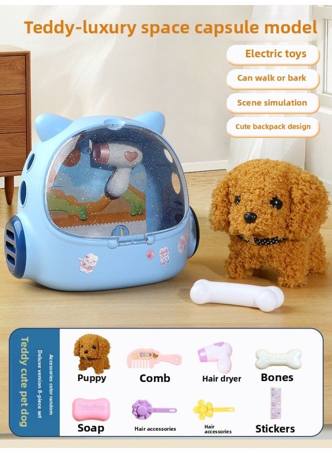 Children's Electric Simulation Small White Rabbit Will Call Girls Pet Doll Backpack Dog Gift Puzzle Plush Toy-Color:Teddy-backpack Pet Puppy [travel Convenient Suit]]-Specifications:[Rechargeable Battery Set] Long-lasting Cycle Convenient  - Image 1