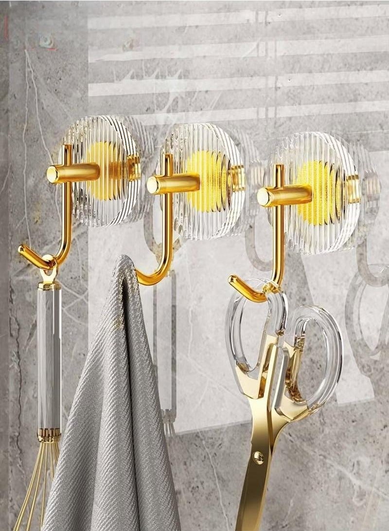 Heavy Duty Adhesive Hooks,4 Pieces Waterproof Towel Hanger Hooks For Bathroom Accessories,Acrylic Hooks For Wall,Self Adhesive Wall-mounted Hooks Golden  - Image 1