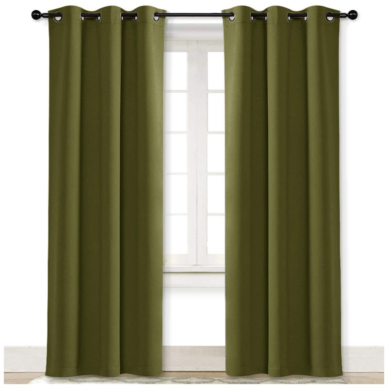 NICETOWN Blackout Room Darkening Window Curtain for Christmas Decoration, Thermal Insulated Solid Grommet Blackout Curtain/Drape for Living Room (Single Panel, 42 by 84 inches, Olive Green) - Image 1