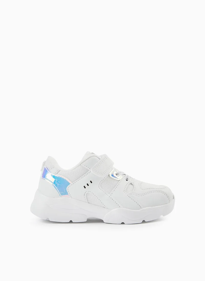 زيبي Dual Fabric Trainers for Girls 'ZY Superlight Runner', White/Iridescent