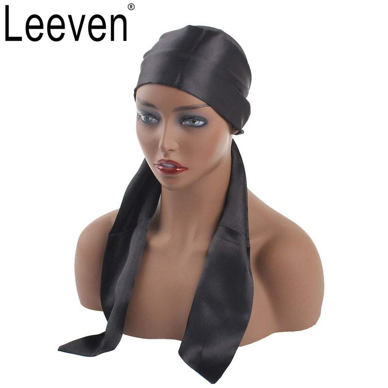 Leeven 2 Pcs Silky Edge Scarves 4.5'x54' Large Wig Grip Band Women's Satin Headband For Lace Front Wigs Non Slip Hair Wrap Black Edge Laying Scarf For Makeup, Facial, Sport, Yoga - Image 3