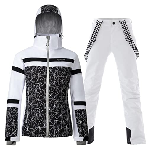 GS SNOWING Women's Ski Jackets and Pants Set Windproof Waterproof Insulated Snowsuit Winter Warm Snowboarding Snow Coat #002Black+White L - Image 1