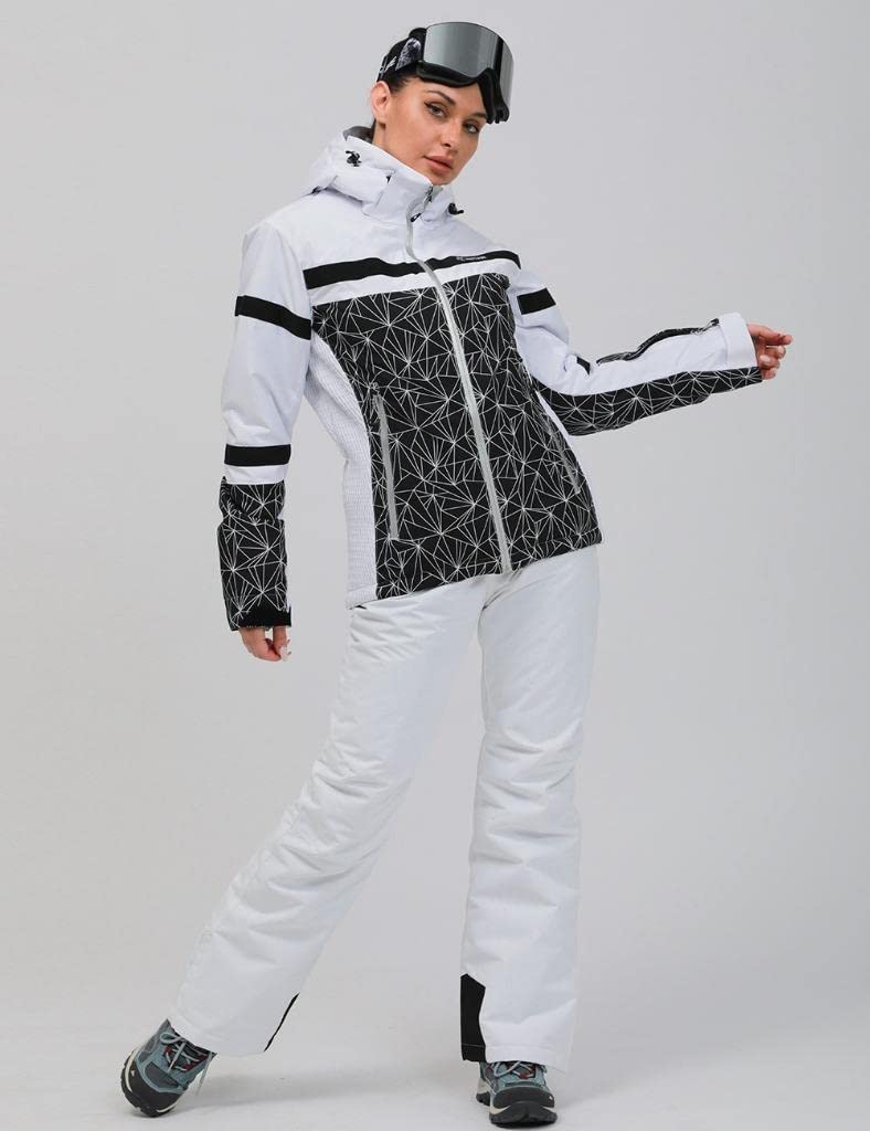 GS SNOWING Women's Ski Jackets and Pants Set Windproof Waterproof Insulated Snowsuit Winter Warm Snowboarding Snow Coat #002Black+White L - Image 4