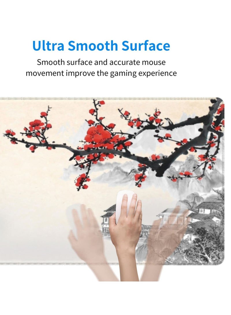Excefore Gaming Mouse Pad Black and White Plum Bossom Cherry Blossom, Extended Large Mouse Mat Desk Pad, Stitched Edges Mousepad, Long Non-Slip Rubber Base Mice Pad (31.5x11.8x0.12 Inch, A3)  - Image 5
