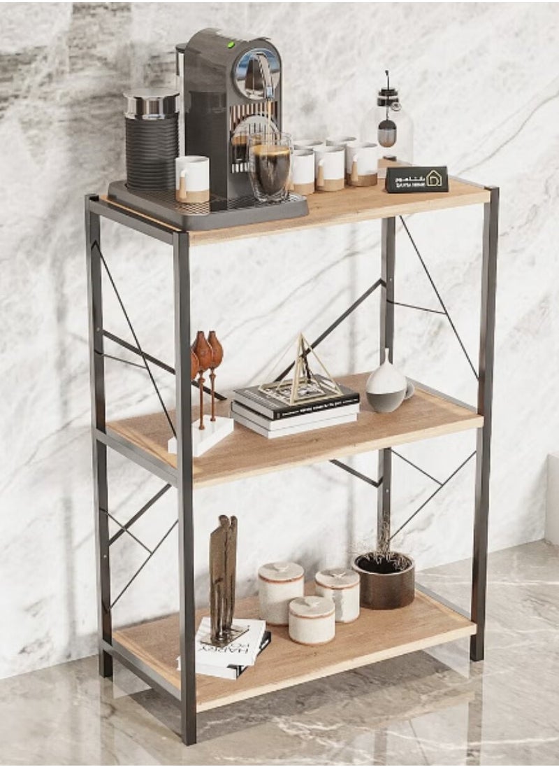 AGD Side table, coffee table, coffee corner, with three wooden surfaces for storage and organization, brown/black  - Image 2