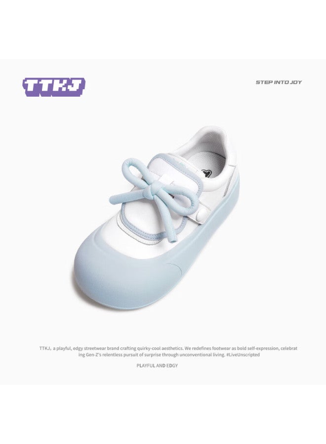 Ttkj Sky Blue Women's Sneakers With Bow, Thick Sole, Height Increasing Platform, Versatile College Style, Velcro Casual White Shoes - Image 4