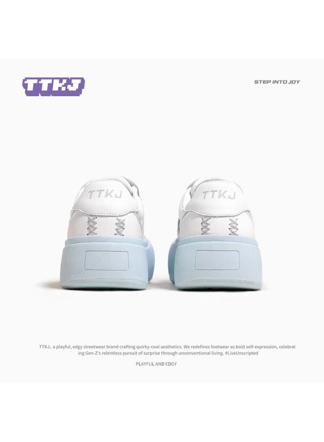 Ttkj Sky Blue Women's Sneakers With Bow, Thick Sole, Height Increasing Platform, Versatile College Style, Velcro Casual White Shoes - Image 3