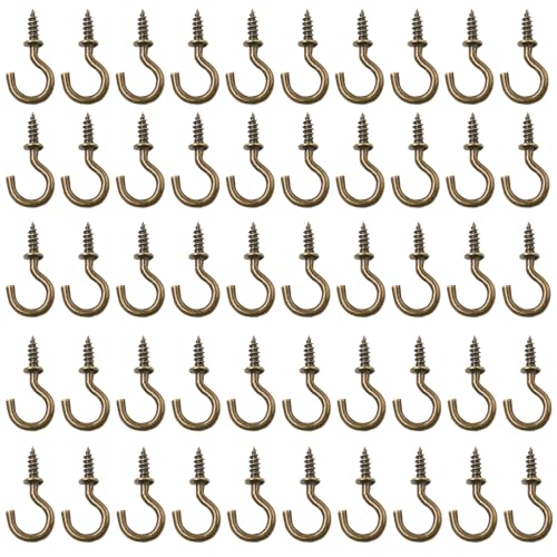 Jamiikury 50pcs 1/2 Inch Cup Hooks - Bronze, Nickel Plated Screw-in Ceiling Hooks - Image 1