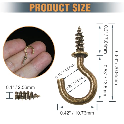 Jamiikury 50pcs 1/2 Inch Cup Hooks - Bronze, Nickel Plated Screw-in Ceiling Hooks - Image 4