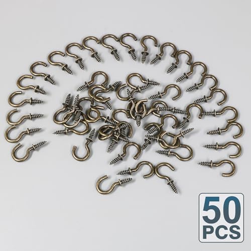 Jamiikury 50pcs 1/2 Inch Cup Hooks - Bronze, Nickel Plated Screw-in Ceiling Hooks - Image 5